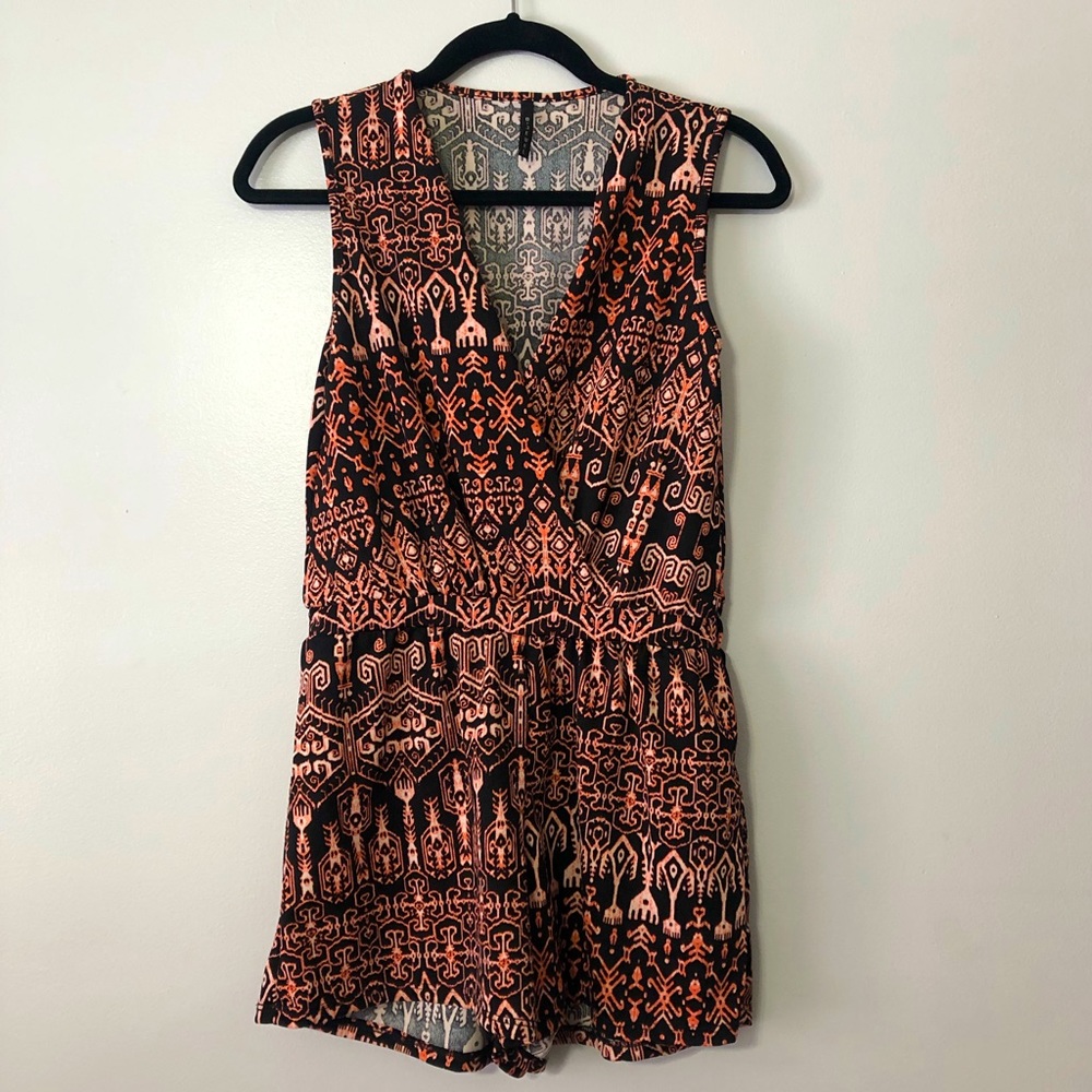 2/$15 SALE!! Orange & black Aztec patterned romper